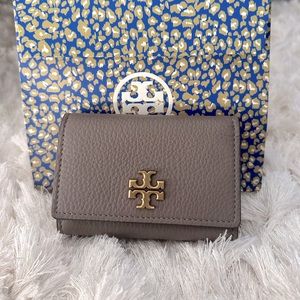 Tory Burch Limited Edition Trifold Grey Gray leather Wallet ID Card Case NWT